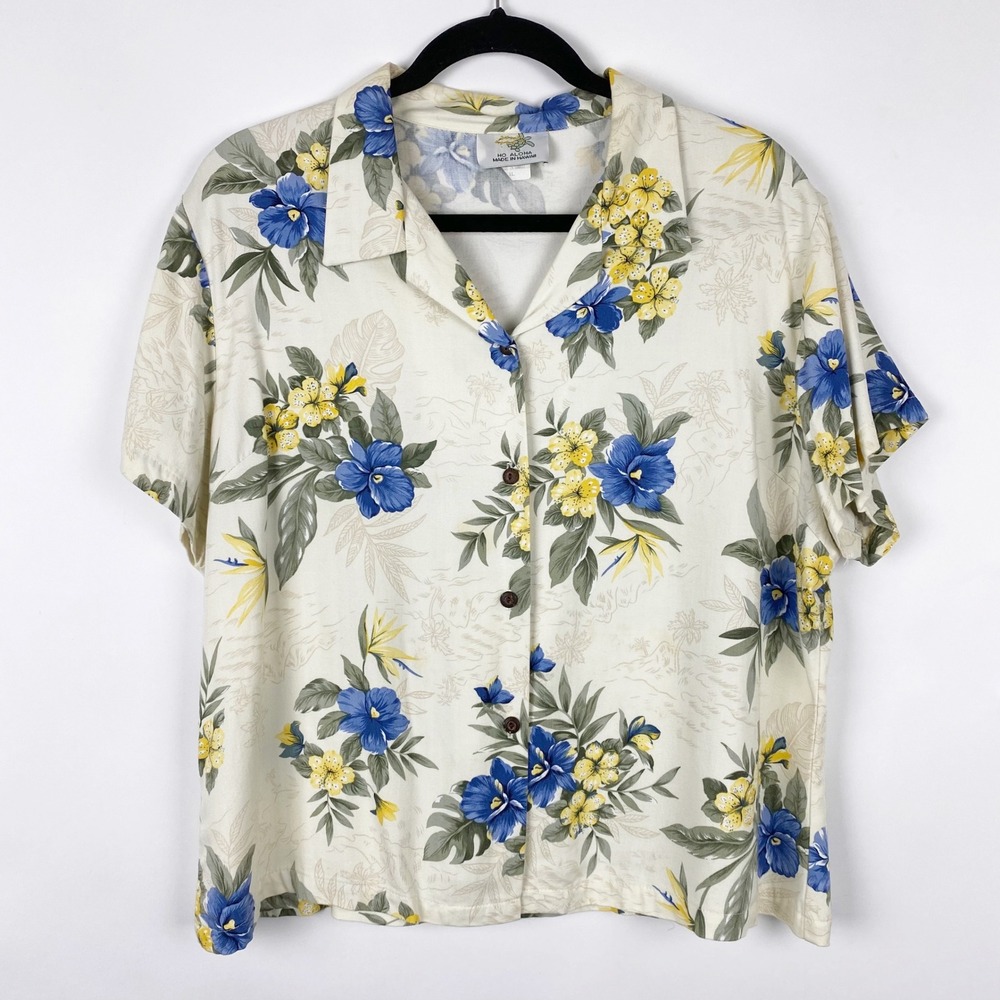 Ho‎ Aloha Floral Tropical Rayon Button Front Camp Hawaiian Shirt Womens XL